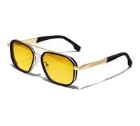 KANASTAL Lunettes de Nuit Homme et Femme Vintage UV400 Lunette de Conduite de Nuit Rétro Carré Verre Jaunes Cadre Doré et Noir