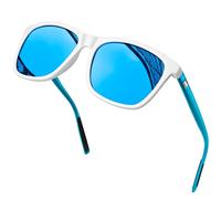 KANASTAL Lunettes de Soleil Homme et Femme Polarisées Mode Rectangulair Verre Bleu Monture Blanche AL-MG Protection UV400 pour Voyage Plage