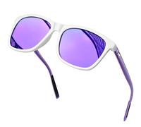 KANASTAL Lunettes de Soleil Homme et Femme Polarisées UV400 Mode Rectangulair Violette Miroir Monture Blanche AL-MG