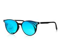 KANASTAL Lunettes de Soleil Polarisées Femme Mode Vintage Lunette de Soleil Bleu Miroir Ronde Oeil de Chat Rétro Classique Protection UV400 pour Conduire Voyager
