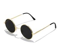 KANASTAL Lunettes de Soleil Ronde Femme et Homme Vintage Lunette de Soleil Noire Monture Dorée Rétro Classique Hippie Steampunk Polarisée UV400