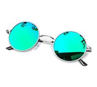 KANASTAL Lunettes de Soleil Ronde Homme et Femme Rétro Lunette de Soleil Vert Miroir Hippie Steampunk Classique Vintage UV400 Polarisée
