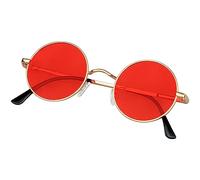 KANASTAL Lunettes de Soleil Ronde Homme et Femme Vintage Lunettes Rouge Hippie Steampunk Rétro Classique UV400