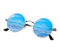 KANASTAL Lunettes de Soleil Ronde Polarisée pour Homme et Femme Vintage Lunette de Soleil Bleu Miroir Hippie Steampunk Rétro Classique UV400