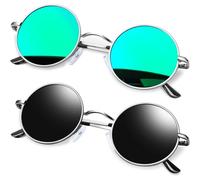 KANASTAL Lunettes de Soleil Ronde pour Homme et Femme Rétro Classique Hippie Lunette Polarisée Steampunk UV400 Vert Noir