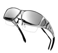 KANASTAL Surlunettes de Soleil Homme et Femme Sur Lunettes de Soleil Polarisées UV400 Lunette Argenté avec Monture Transparente Grise pour Cyclisme