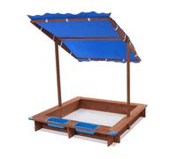 KANBCNG Bac à sable en bois avec toit - 126 x 121 x 118 cm - Grand bac à sable en bois marron avec toit bleu - Capacité de charge : 100 kg - Design sans fond - Pour l'extérieur et les jardins