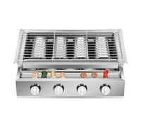KANBCNG Barbecue à gaz en acier inoxydable - Sans fumée - 4 brûleurs - Hauteur de cuisson réglable - Allumage électronique - Barbecue à gaz - Barbecue de table