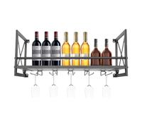 Kanbihao Étagère murale en métal vintage - Porte-bouteilles de vin - Étagère murale avec 5 supports pour verres à vin - Pour salle à manger, maison, bar, cuisine - 61 x 20 x 26 cm - Noir