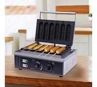 Kanbihao Machine à Hot Dog 6 Moules, 1550W, Machines à Gaufres Acier Inoxydable pour Cuisine Maison Café Snack, Plaque Antiadhésive, 50-300 °C
