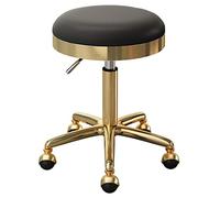 KANBUN Chaise roulante pivotante Salons de beauté Round Salons Bar Tabourets de Bureau avec Gold Color Steel 5 Claws and Earth Wheels, réglable 47-64 cm (Couleur: Noir)