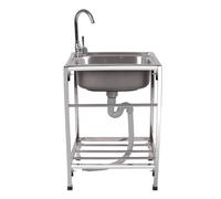 KANBUN Évier de Cuisine Extérieur en Acier Inoxydable en Acier Inoxydable Utilitaire de Bol Simple avec Robinet Chaud et Froid, Station de Lavage de Main Portable, pour Le Bar de Jardin (48x35x75cm)
