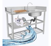 KANBUN Évier de Cuisine Utilitaire extérieur s Présence de préparation Commerciale de Restauration en Plein air avec Robinet Tap à Main Droit Draiteur Lavage de Bol Simple Pélier pour la Ferme de