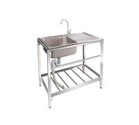 KANBUN Évier de Cuisine Utilitaire extérieur s sans surbrivable Restaurant Commercial Restaurant de Travail Préparation 304 Bol Simple en Acier Inoxydable avec Robinet pour l'intérieur (Couleur:
