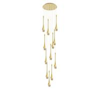 KANBUN Plafonnier Lustres en Cristal à 12 lumières LED 3CCT Dimmable Goutte de Pluie Spirale Lampes Suspendues Haut Plafond Dôme Lustre pour Foyer Entrée Escalier Luminaire (Couleur: Doré, Taille: