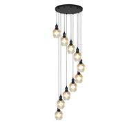 KANBUN Plafonnier Vintage 10 lumières lustres Spirale Haut Plafond Pendentif éclairage Champagne Verre Ombre dôme Noir Long Lustre pour Hall d'entrée Cage d'escalier plafonnier
