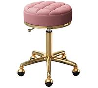 KANBUN Salons roulants Ronds Salons de beauté Bureau tabourets de Bar pivotants avec Acier en métal doré 5 Griffes et Roues de Terre, réglable 47-64 cm (Couleur: Rose)