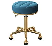 KANBUN Salons roulants Ronds Salons de beauté Bureau tabourets de Bar pivotants avec Acier en métal doré 5 Griffes et Roues de Terre, réglable 47-64 cm (Couleur: Bleu foncé)