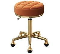 KANBUN Salons roulants Ronds Salons de beauté Bureau tabourets de Barre pivotants avec Acier en métal doré 5 Griffes et Roues de Terre, réglable 47-64 cm (Couleur: Orange)