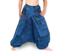 Kanchan Crafts Pantalon hippie - Pantalon bouffant - Style bohème - Pour l'été - Pour le yoga - Unisexe - Bleu - S-M