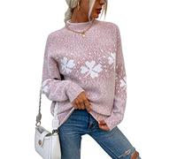 KANDEMY Pull De Noël Femme Motif Jacquard Flocons Tricot Chaud Doux Pull Noel Femme Manches Longues Style Nordique Hiver Décontracté Cadeau Fêtes Chic A1-Rose XL