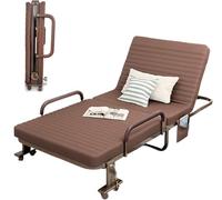 KanDuo Lit Pliant avec Matelas for Adultes, Cadre de lit Pliant en métal à Inclinaison réglable avec Roues verrouillables, for la Maison, Le Bureau ou Le Camping(Brown,192x80x30cm)