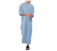 Kandura Homme - Robe À Manches Longues pour Hommes D'Asie du Sud-Est Ample Col Montant Poche Couleur Unie (Blue XL)