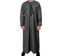 Kandura Homme - Robe Oman Brodée À Grosses Franges De Couleur Unie pour Hommes Robe À Manches Longues pour Hommes Arabia (Black 56)