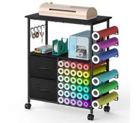 KANEODOT Chariot de bricolage à roulettes compatible avec Cricut, 36 vinyle | Chariot de rangement avec tiroirs en tissu et porte-rouleau en vinyle, mobile avec roulettes pour salle de bricolage