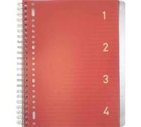 Kangaro Cahier À Spirale 4en1, A4, Ligné, 200 Pages, Rouge