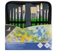 Kangaro - Lot de pinceaux - 10 parties - usé bombé, rond, plat, brillant - taille : 0, 2, 3, 4, 6, 8, 1" Vert G