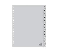 Kangaro Lot de 12 intercalaires numérotés en polypropylène 120 microns Gris Format A4