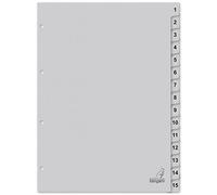 Kangaro Lot de 15 intercalaires en carton avec chiffres A4 1-15. 180 g/m² gris recyclé FSC