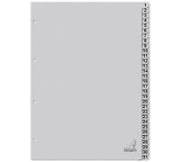 Kangaro Lot de 31 intercalaires en carton recyclé gris FSC 1-31 DIN A4 180 g/m²