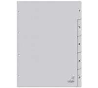Kangaro Lot de 5 intercalaires en carton recyclé gris FSC 1-5 DIN A4 180 g/m²