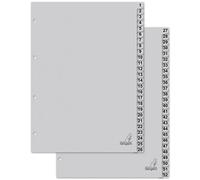 Kangaro Lot de 52 intercalaires en carton DIN A4 Chiffres 1 à 52 180 g/m² Gris recyclé FSC