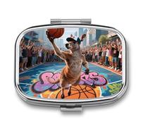Kangaroo Dunking in Court Pilulier de voyage à 2 compartiments avec miroir pour sac à main, poche ou portefeuille