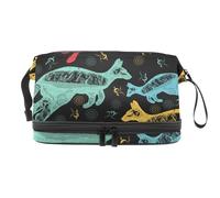 Kangaroo Mon and Baby Trousse à maquillage double couche pour femme et fille Trousse de toilette de voyage Trousse de maquillage pratique avec compartiment à brosse, multicolore, 27x15x14