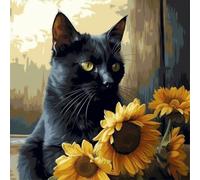 KANGBAWA Peinture par Numéro Adulte Enfant Comprend des Peintures Acryliques et des Pinceaux - Chat Noir et Tournesol (3) Sans Cadre (Toile 40x50 cm)