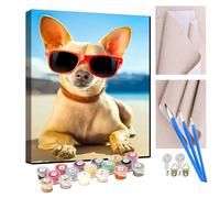KANGBAWA Peinture Par Numero pour Adulte und Enfant Débutants Kit de Bricolage Peinture à l'huile Chien chihuahua sur la plage sur Toile avec Acrylique et Pinceaux 40 x 50cm (sans Cadre)