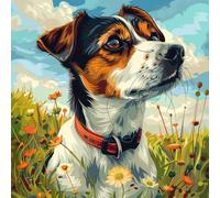 KANGBAWA Peinture Par Numero pour Adulte und Enfant Débutants Kit de Bricolage Peinture à l'huile Jack Russell dans les fleurs (13) sur Toile avec Acrylique et Pinceaux 40 x 50cm (sans Cadre)