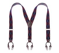 KANGDAI Bretelles Homme Larges 6 clips Brace Men Y Retour Suspensions ajustables élastiques et durables Clips en métal fort (Rayures créatives fond bleu)