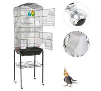 Kangfun Grande Volière pour Oiseaux Cage à Roulettes Canaries Perroquet Perruches Canaris avec 4 mangeoires, 3 perchoirs 46*35.3*15