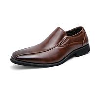 Kanggrei Chaussures habillées for Hommes, à Enfiler, à Brides, à Bout carré, Style vélo, en Cuir végétalien, Basses, for l'extérieur(Marron,44 EU)