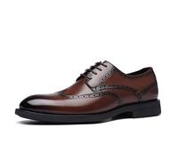 Kanggrei Chaussures habillées for Hommes à Lacets, Bout Rond Bruni, Richelieu, Bout Golf, Cuir végétalien, Mariage(Marron,44.5 EU)