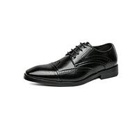 Kanggrei Chaussures habillées for Hommes, Chaussures Derby à Lacets et Bout carré, en Cuir PU gaufré(Noir,41 EU)