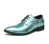 Kanggrei Chaussures habillées for Hommes, Chaussures Derby à Lacets et Bout Pointu en Similicuir à imprimé Floral(Vert,44 EU)
