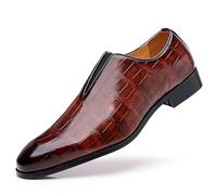 Kanggrei Chaussures habillées for Hommes sans Lacet Bout Pointu Bruni Motif Pierre Oxford Chaussures Bas Bloc Talon antidérapant Chaussures habillées décontractées(Marron,42 EU)