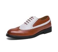 Kanggrei Chaussures Oxford for Hommes à Lacets Bout Rond en Cuir PU Bicolore Chaussures Oxford antidérapantes Semelle en Caoutchouc Bas Haut Bal(Marron,41 EU)