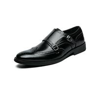 Kanggrei Chaussures Oxford habillées for Hommes, à Enfiler, à Bout Pointu, Richelieus, Bouts d'aile en Relief, Double Boucle, Cuir PU, Talon carré, décontractées(Noir,38 EU)